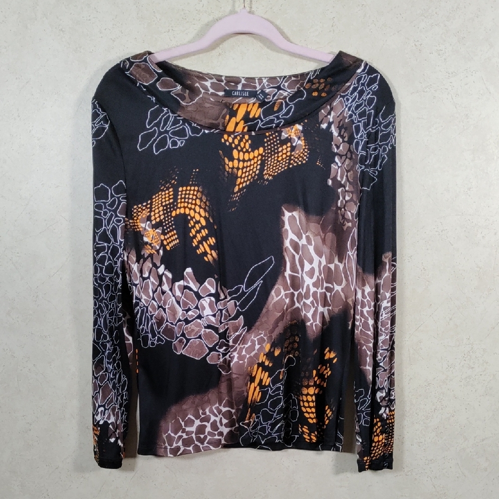 6W01 Carlisle animal print mostly silk knit blouse XL